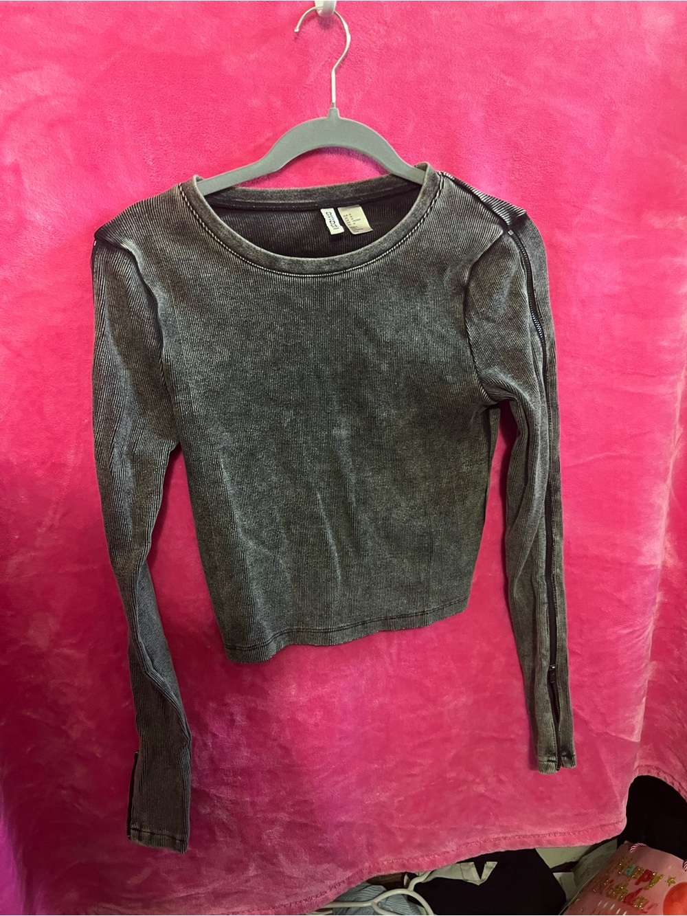 Divided Washed Black Long-Sleeve Crop Top